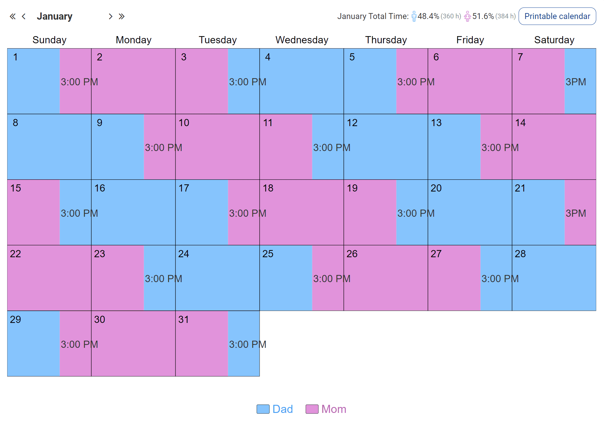 Alternating Every 2 Days Custody Visitation Schedule Examples