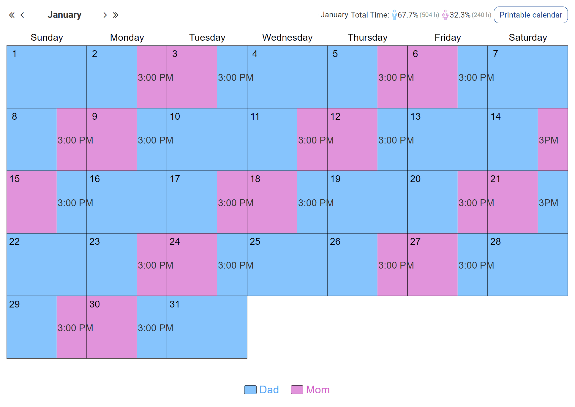 Every 3rd Day Custody Visitation Schedule Examples Create Yours